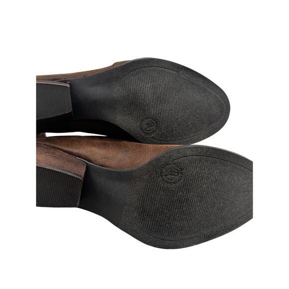 Belle Vita Size 7.5M  Faux Suede Slip On Ankle Boots Side Zipper Brown - Picture 10 of 13